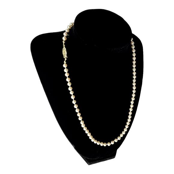 VTG Cultured PEARL NECKLACE German Silver Knotted 62 Pearls 5mm Fish Hook Clasp - Picture 1 of 7